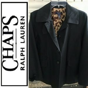 CHAPS Ralph Lauren Black w/ Leopard Lining Short Raincoat